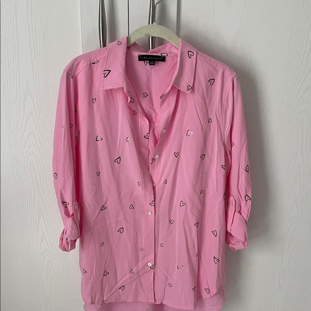 Jane and Delancey Pink Heart Button-Up Blouse